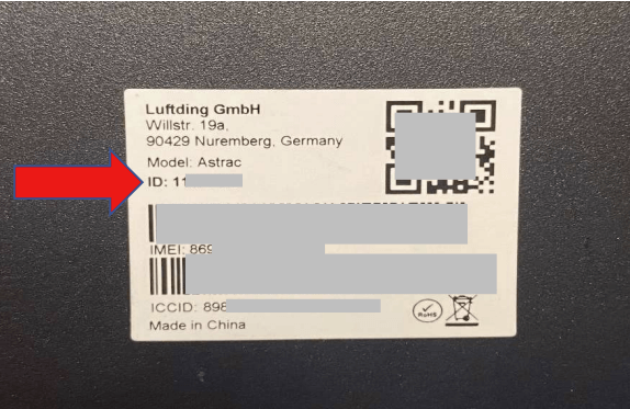 luftding astrac gps tracker label mit geräte ID